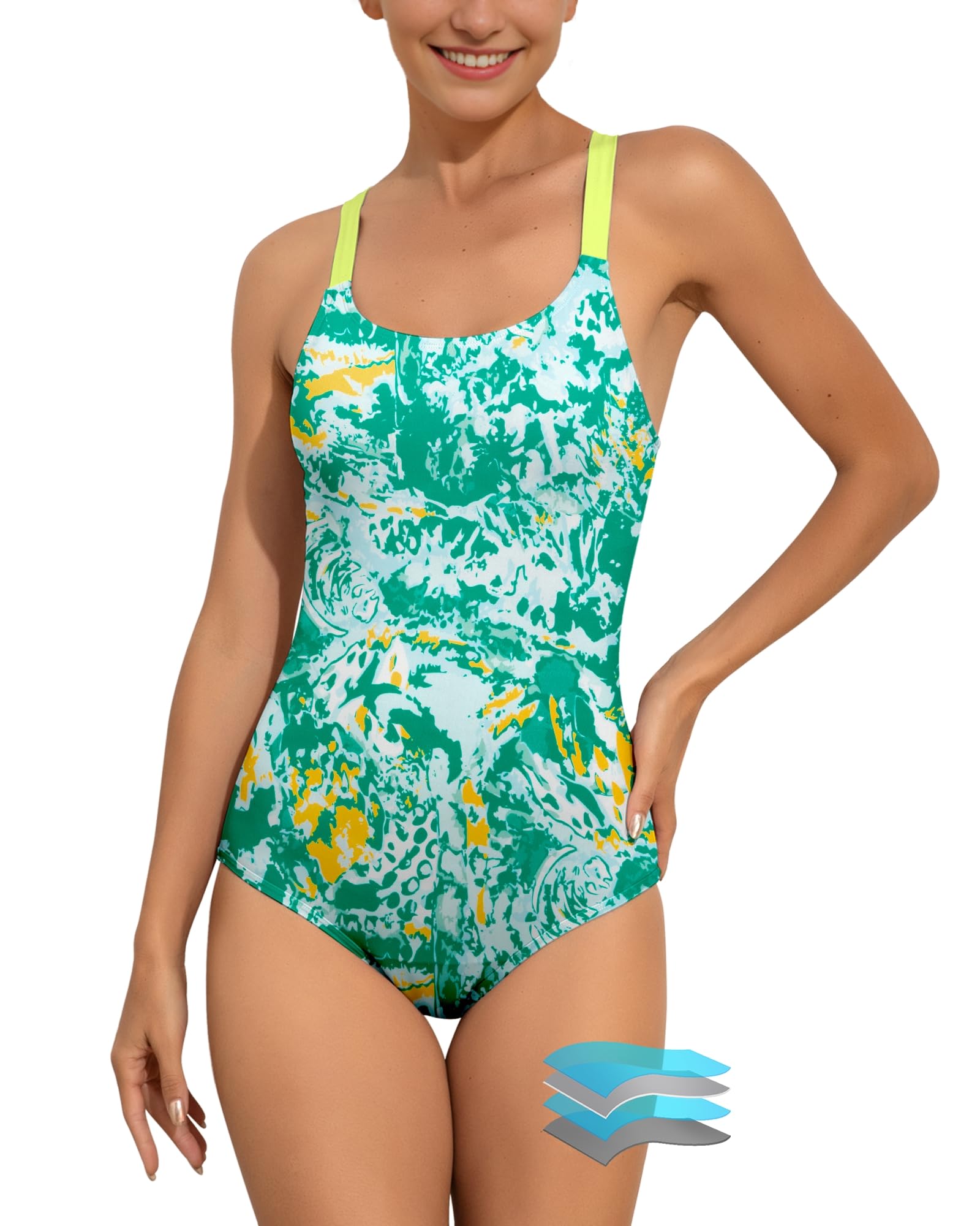 Beautikini Period Swimwear One Piece Leakproof Swimsuit Menstrual Athletic Print Bathing Suit for Teen Girls Women