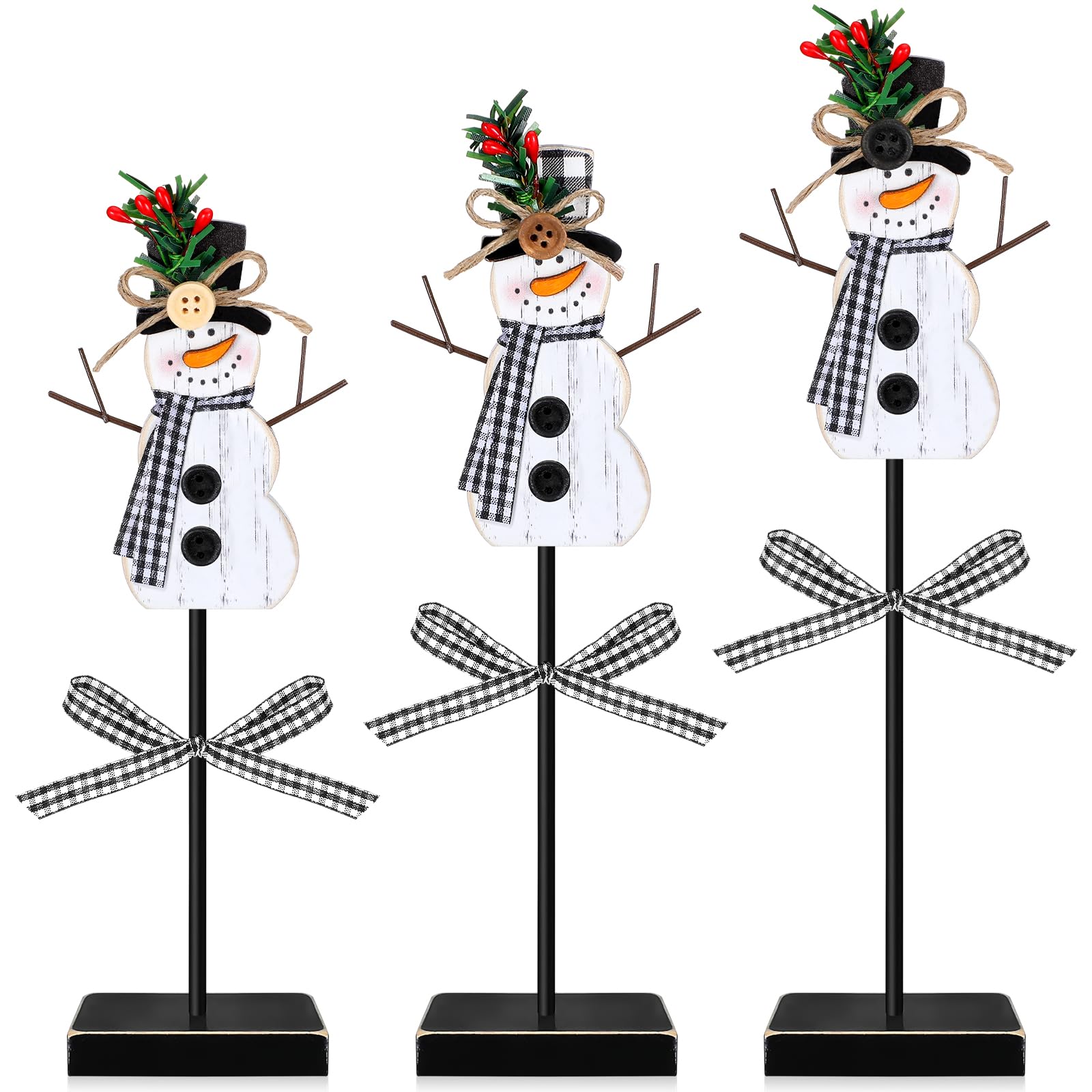 Geetery 3 Pcs Snowman Decor Winter Table Decorations Snowman Wooden Centerpieces for Tables Indoor Rustic Wooden Block Sign Tabletop Decoration for
