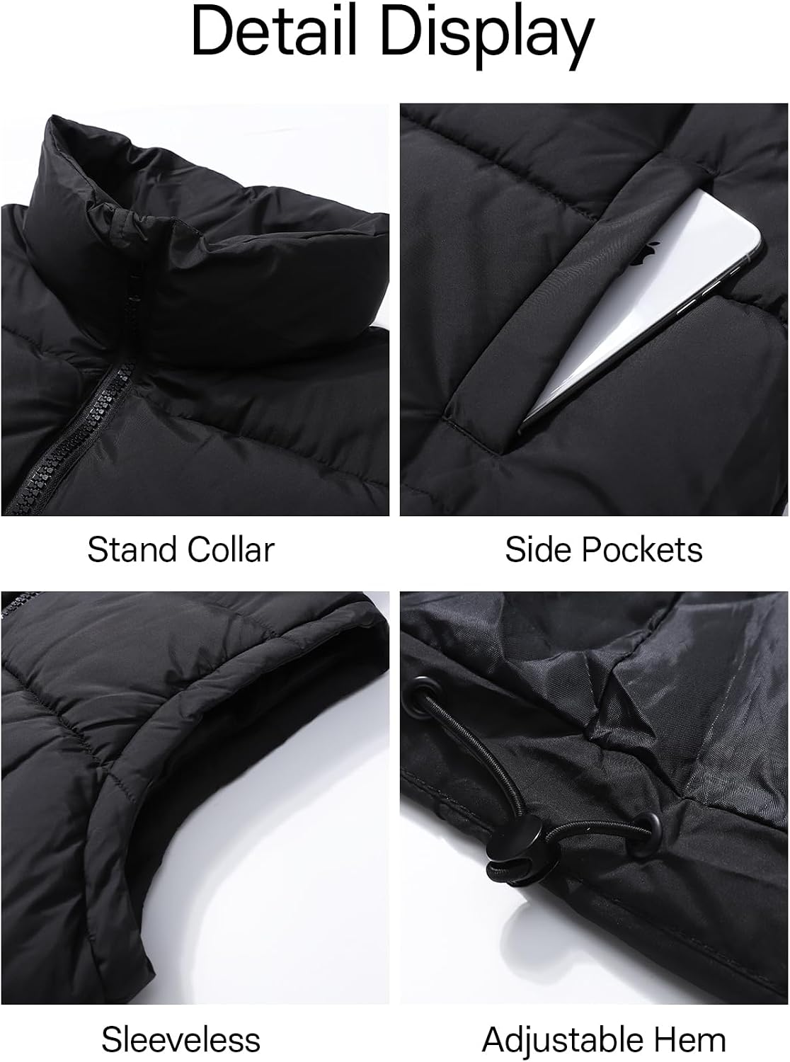Flygo Puffer Vest Women Zip Up Sleeveless Winter Casual Stand Collar Padded Down Jacket Coat with Pockets Black XL