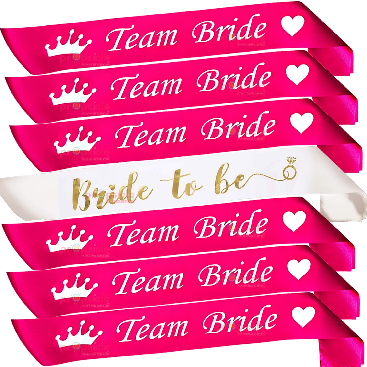 Propsicle White Satin Bride to Be Sash & Pink Team Bride Sash Combo for Bridesmaid Bachelorette Party Spinsters Party Bridal Shower Decoration Accessories - Pack of 7