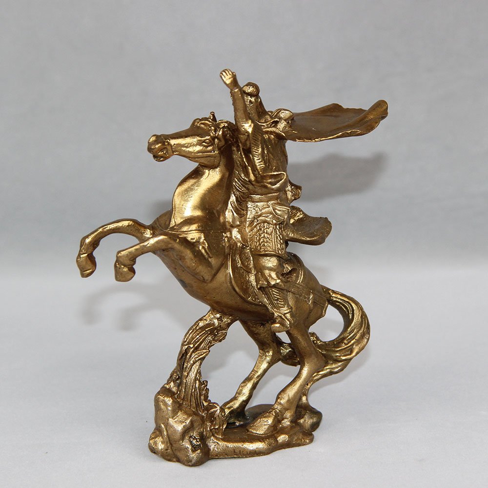 NEFSO Chine Laiton célèbre Dragon Guerrier GuanGong Guan YU Guerrier Dieu Tour Cheval Statue décoration de la Maison