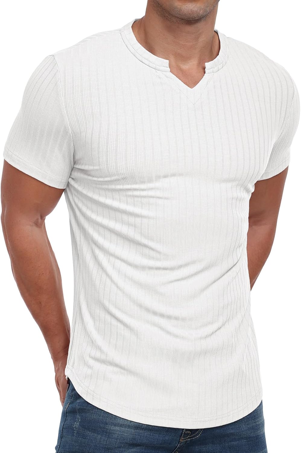 Askdeer Mens Short Sleeve Muscle T Shirt Slim Fit V-Neck Casual Shirt Gym Workout Athletic Tee - Image 5