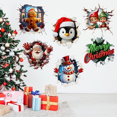 Miniatura 8 de Adhesivos para ventana de árbol de Navidad, diseño de búfalo de Navidad, a cuadros, de doble cara, copos de nieve de Navidad, bolas de luz,