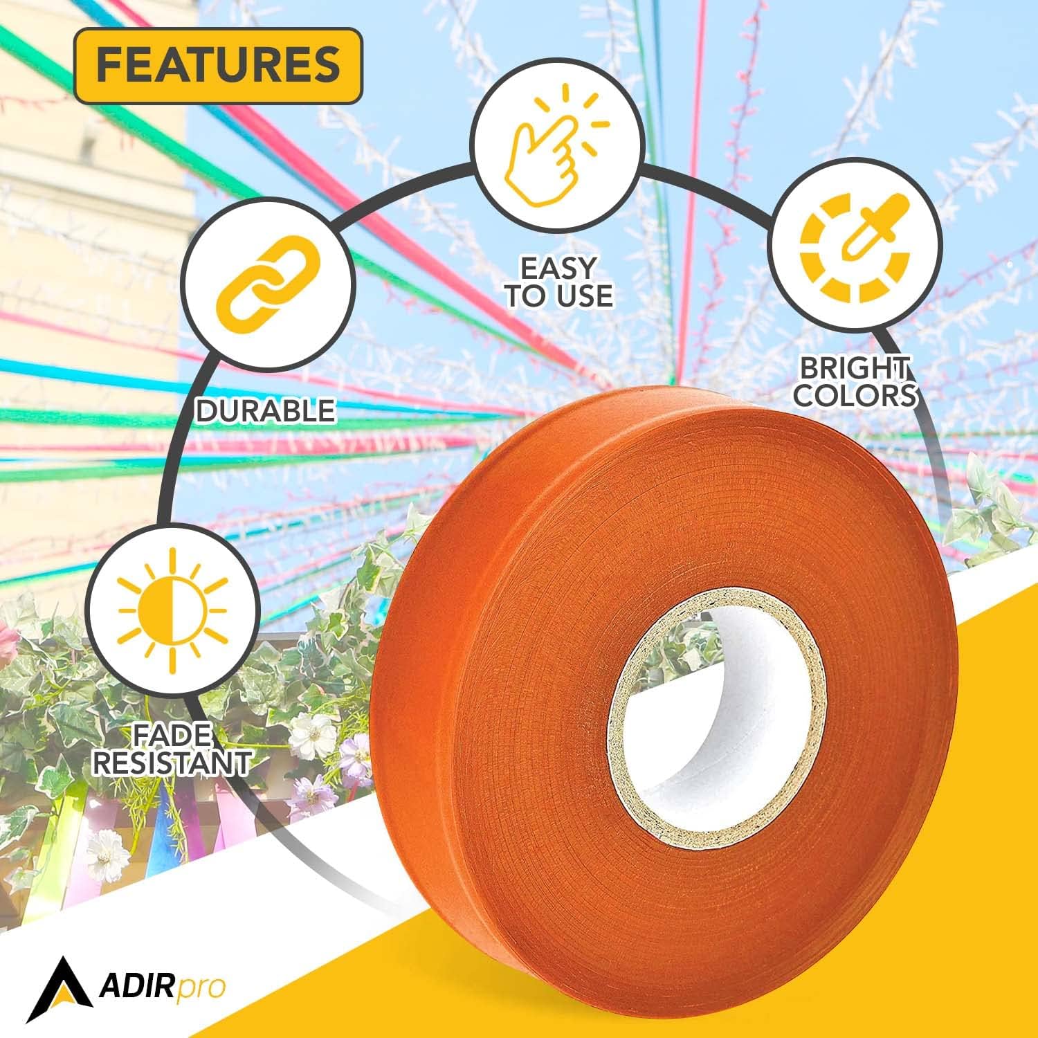 AdirPro 12 Pack Fluorescent Flagging Tape - Multipurpose Neon Marking Tape - Great Visual Labeling & Tagging for Home & Workplace Use (Fluorescent Orange, 300 feet)