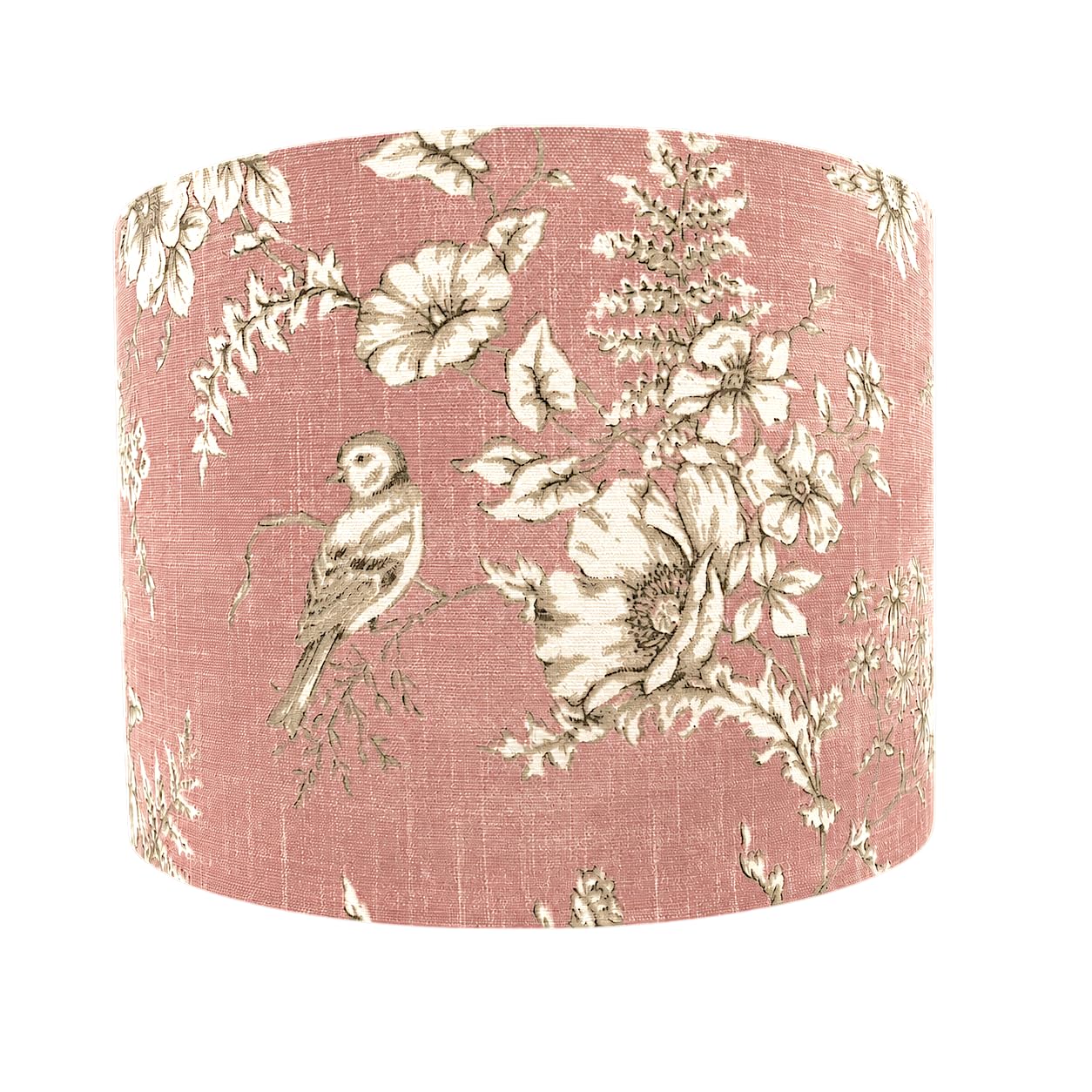 Toile Bird Floral Lampshade – Rose Pink Countryside Drum Light Shade, Vintage French Style Fabric for Table, Floor or Ceiling Lamp