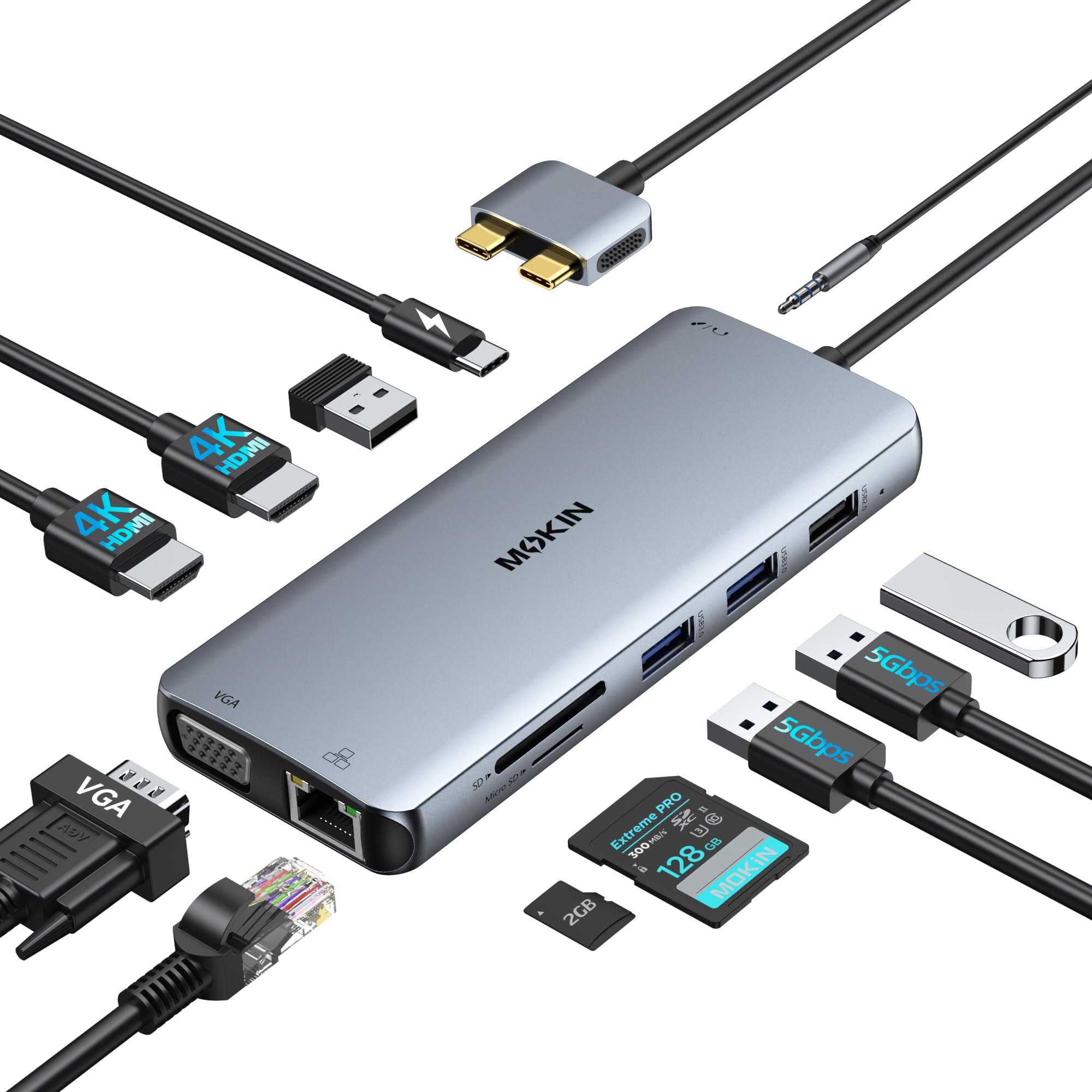 MOKiN MacBook Pro Docking Station for Dual Monitor, 12 in 2 HDMI Adapter