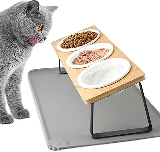 Lannvan Raised Cat Bowl, Set of 3 Ceramic Feeding Bowls with Silicone Bowl Mat, 15° Tilted Feeding Station, Dog Bowl, Feeding Bowl and Water Bowl for Cats and Small Dogs product image