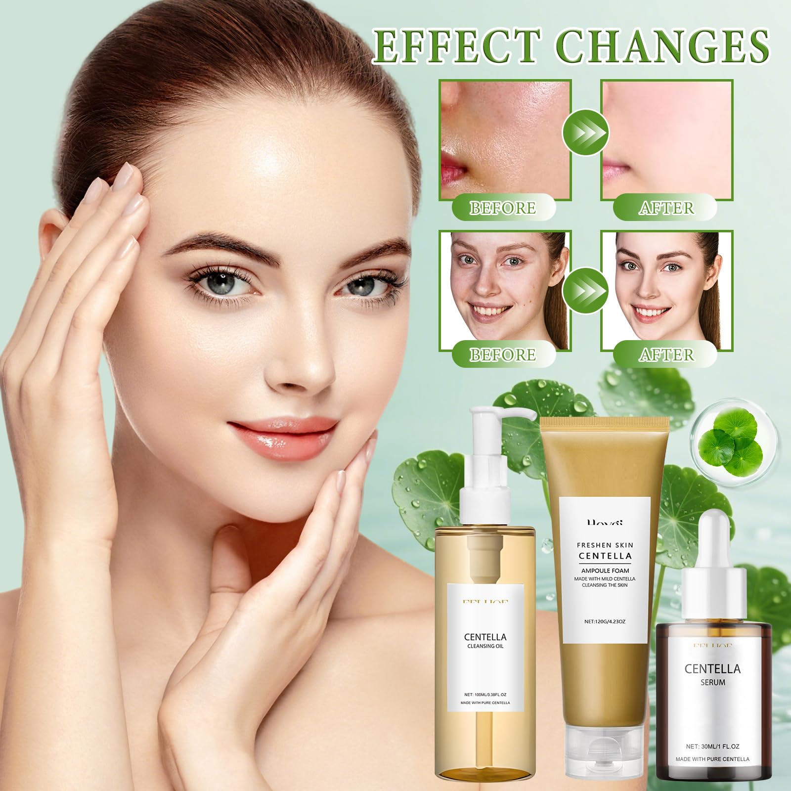 3 Piezas Centella Skincare, Centella Cleansing Oil + Limpiador Facial + Asiatica Serum, Centella Cleanser, Aceite Limpiador Facial Coreano, Adecuado para pieles sensibles — view 7