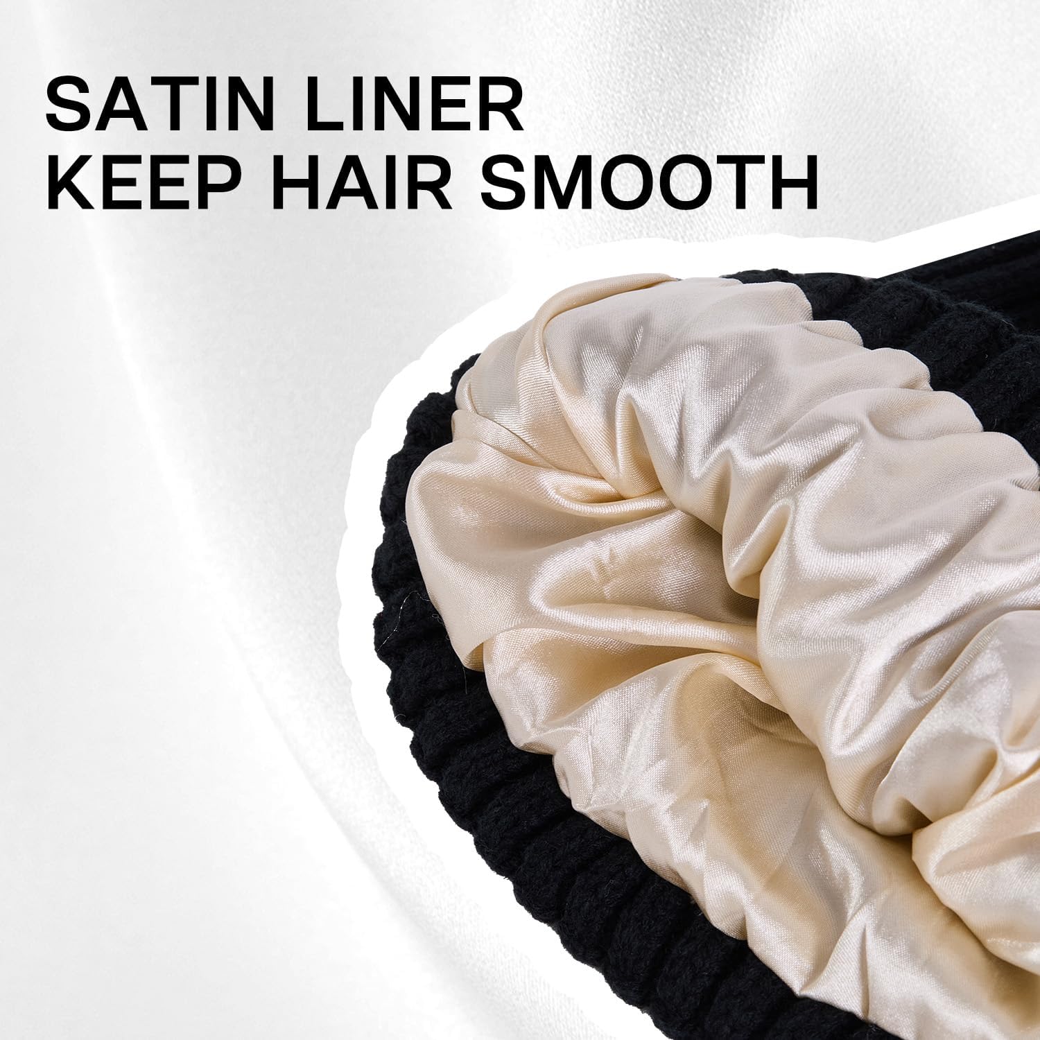 Satin Lined Beanie Hat Winter Beanie Silk Lined Beanie for Men Women Warm Knit Cuffed Winter Hat Ski Skull Cap - Image 3