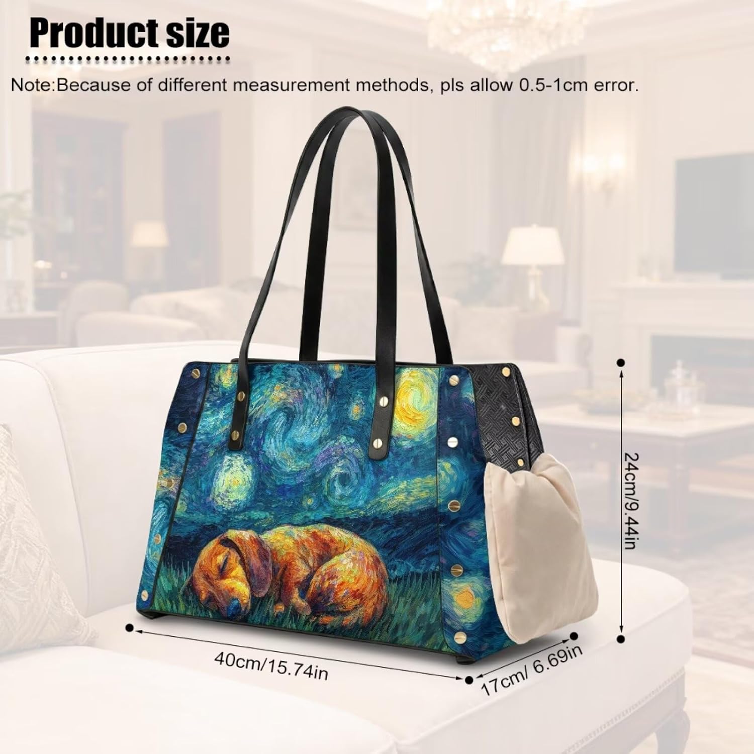 Starry Night Print Dog Purse Carrier for Small Cats, Dogs, Golden Retriever Print Cat Carrier Lightweight Dog Carrying Bag, Portable Cat Tote Bag with Top-Handle, Blue