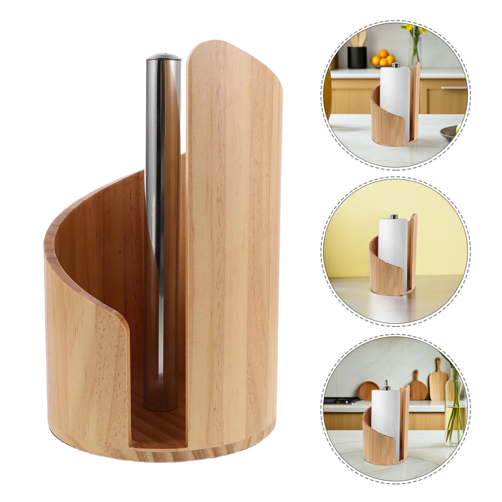 Portarrollos de Papel para Encimera de Madera con Base Redonda
