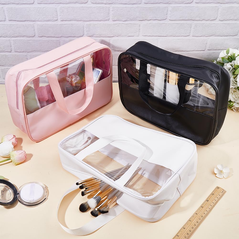 AHANDMAKER 9 astucci trasparenti per cosmetici con chiusura lampo, rettangolari, da viaggio, con manici da appendere, per donne, viaggi, organizer quotidiano