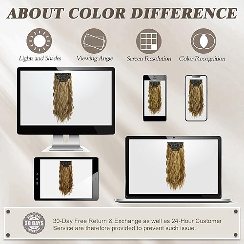 Miniatura 6 de BARSDAR Extensiones de cabello con clip, 5 extensiones de cabello largo ondulado marrón y rubio, balayage, con clip, grueso, natural, suave,