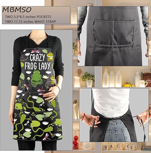 Miniatura 10 de MBMSO Delantal de rana Beware of Crazy Frog Lady - Delantal de cocina para amantes de la rana, regalos divertidos para mujeres, regalos divertidos