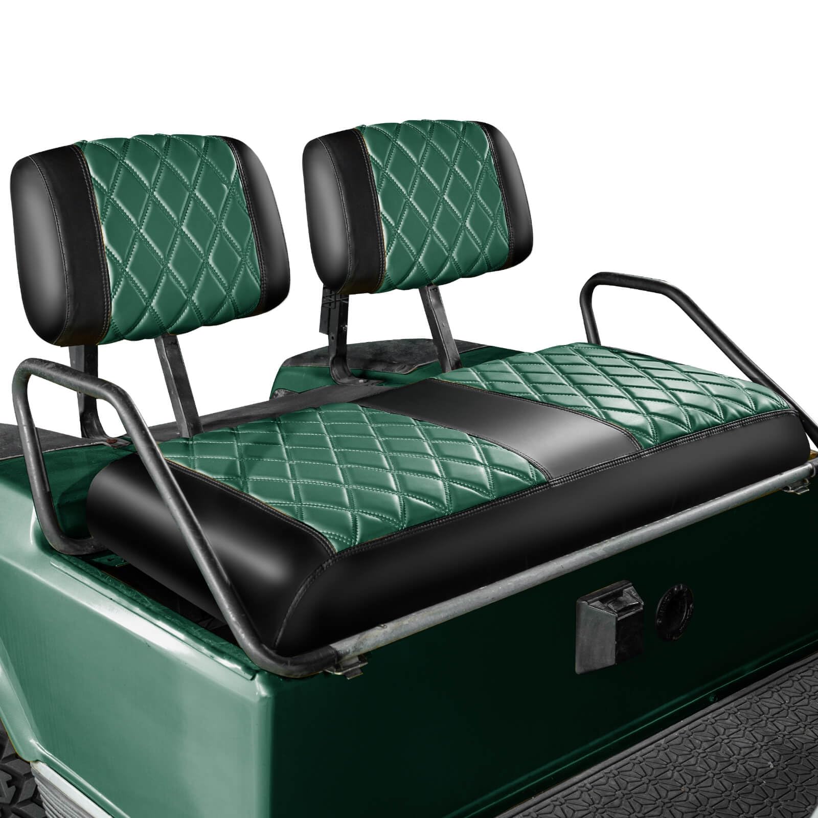 NOKINS Golf Cart Diamond Seat Covers Kit, Fit for Club Car DS Pre-2000 OEM Standard Front Seat Cushion, Golf Cart Vinyl Seat Cover, No Nails Required (Dark Green and Black)