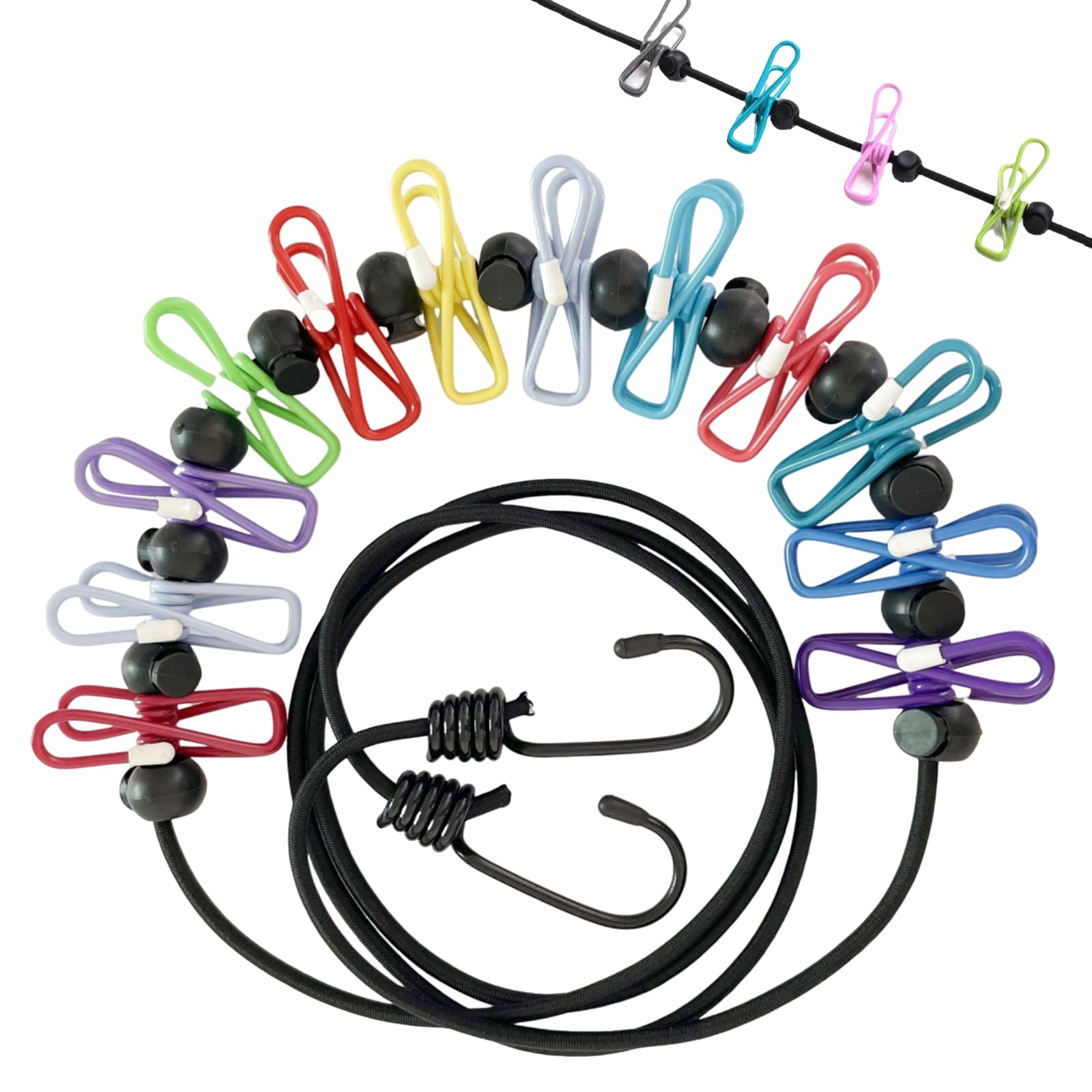 2 Pezzi Filo Stendibiancheria da Viaggio, Stendibiancheria Campeggio con 12 Clip Appendiabiti, Stendibiancheria Mollette di Filo Portatile da Viaggio, per Uso in Vacanza, Esterno, Campeggio e Viaggi