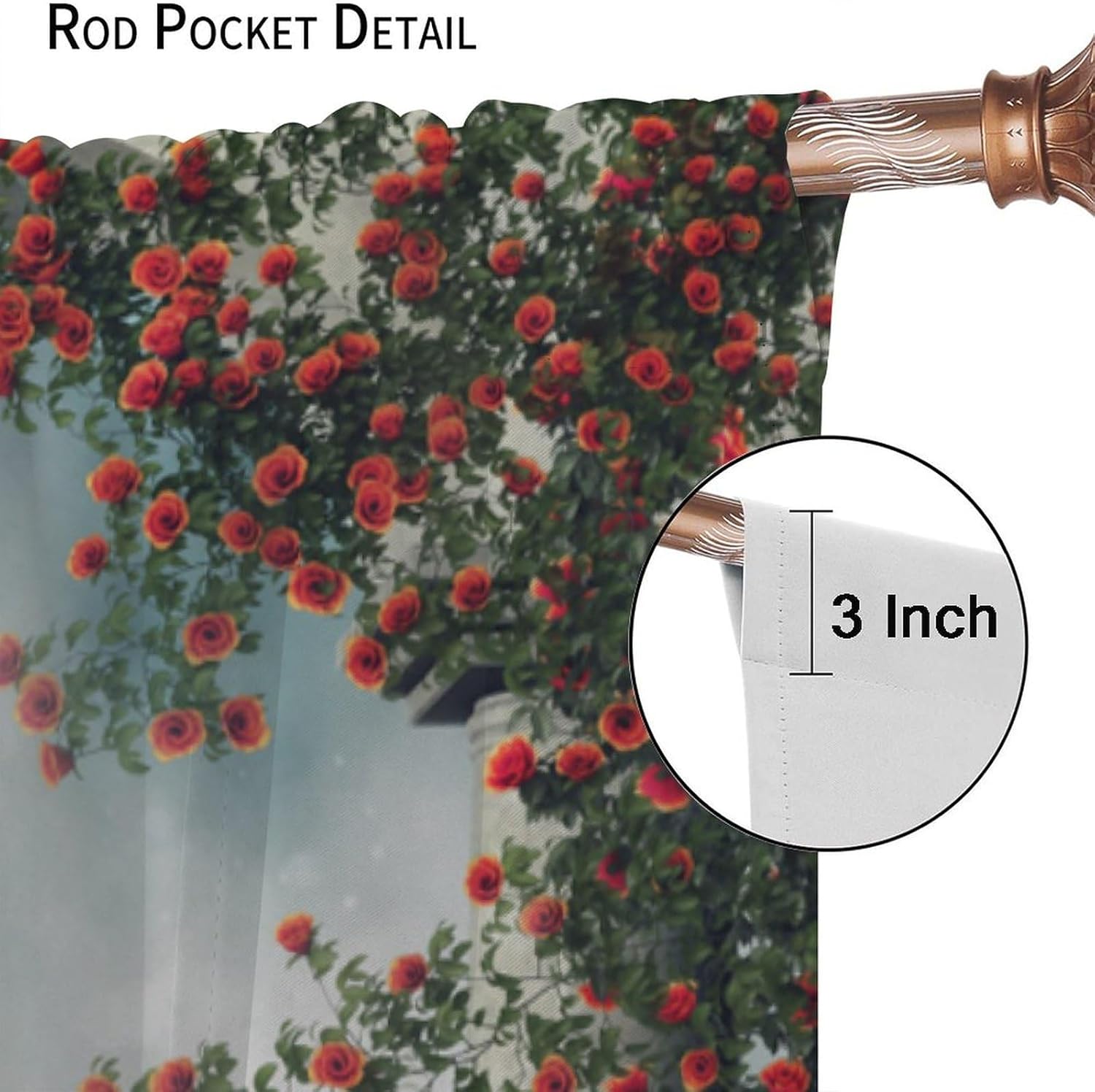Romantic Gothic Garden Curtains, Marble Arch with Blooming Bright Red Flowers Dim Moon, Thermal Insulation Blackout Rod Pocket Window Treatments for Living Room Bedroom Bathroom (21x45in) x2 Panels