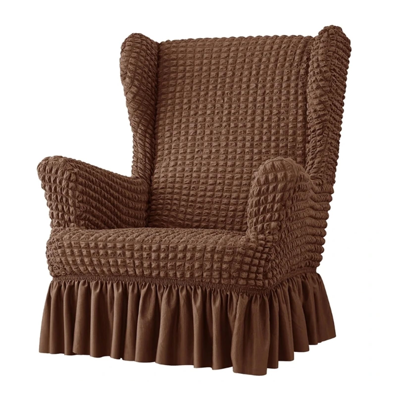 GCYEIDMA Wing Chair Slipcover Stretches Wingbacks Chair Slipcover, Wing Covers with Skirt Soft Back with Arm with Elastic Bottom(Dark brown)