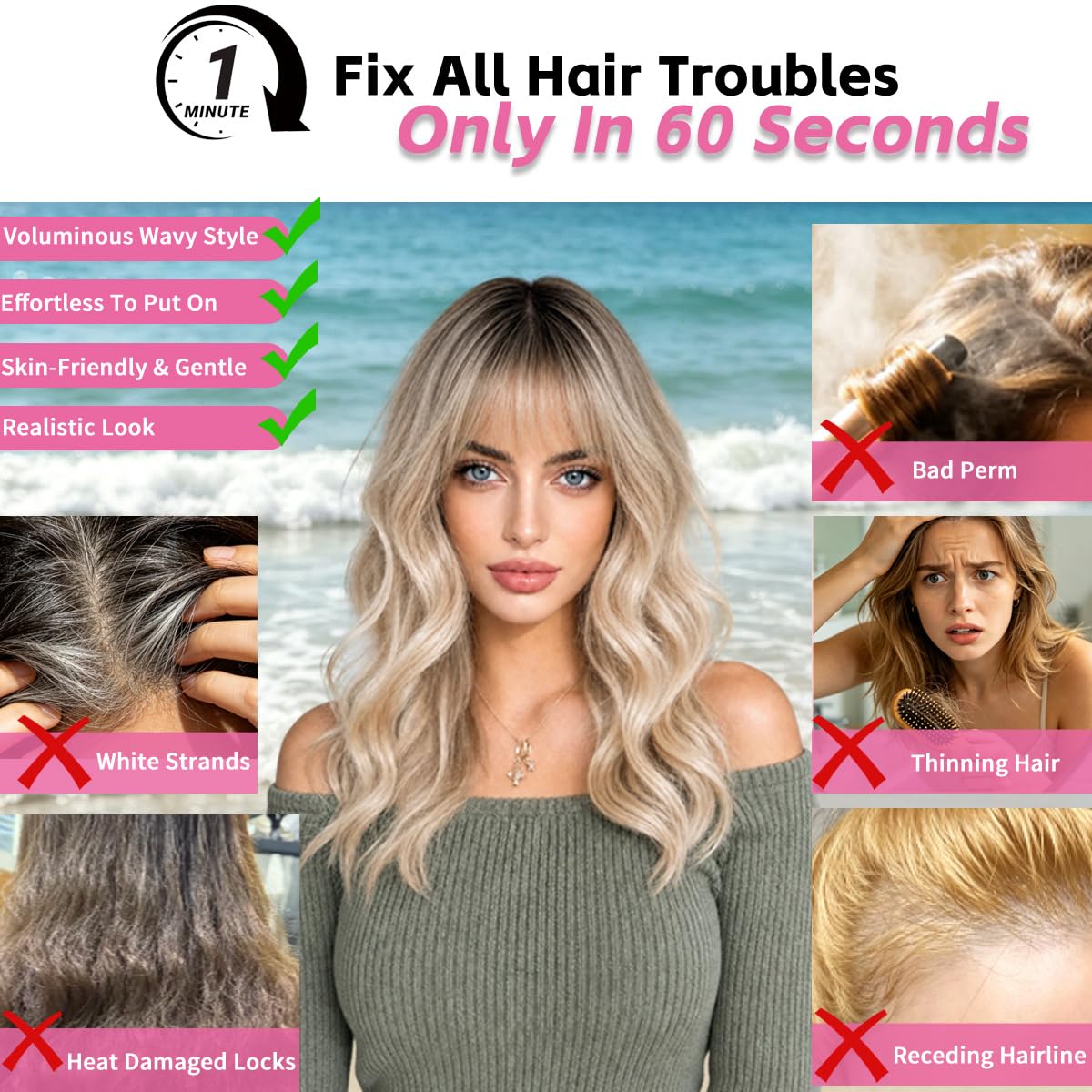 20 Inch Hair Topper,Hair Toppers For Women With Thinning Hair, Synthetic Toppers Hair Pieces For Women With Bangs Cheaper Than Human Hair Lightweight & Coverage（Ombre Dark Root to Blonde）