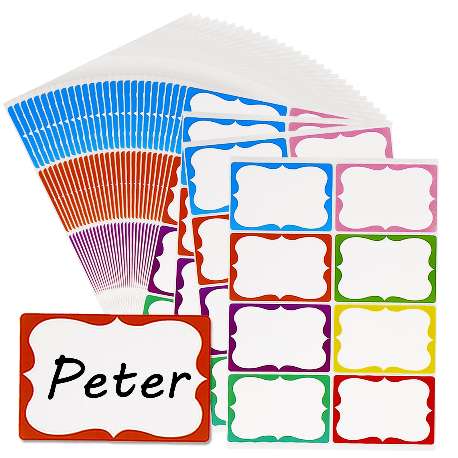 Rainbow Name Tag Labels, 240 Self Adhesive Sticky Labels Stickers, Gift Tags Stickers 76 x 50mm for School, Office, Clothes, Folders and Parties