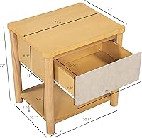 Vista 3 de Moderno juego de base de cama Queen con 2 mesitas de noche, cama de plataforma de madera beige con cabecero y mesitas de noche a juego