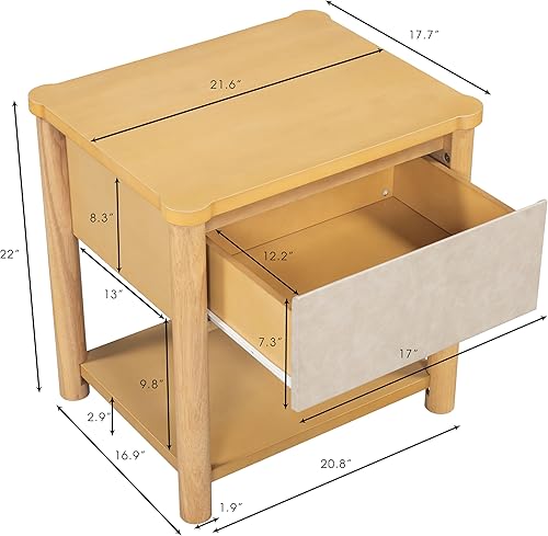 Miniatura 3 de Moderno juego de base de cama Queen con 2 mesitas de noche, cama de plataforma de madera beige con cabecero y mesitas de noche a juego para