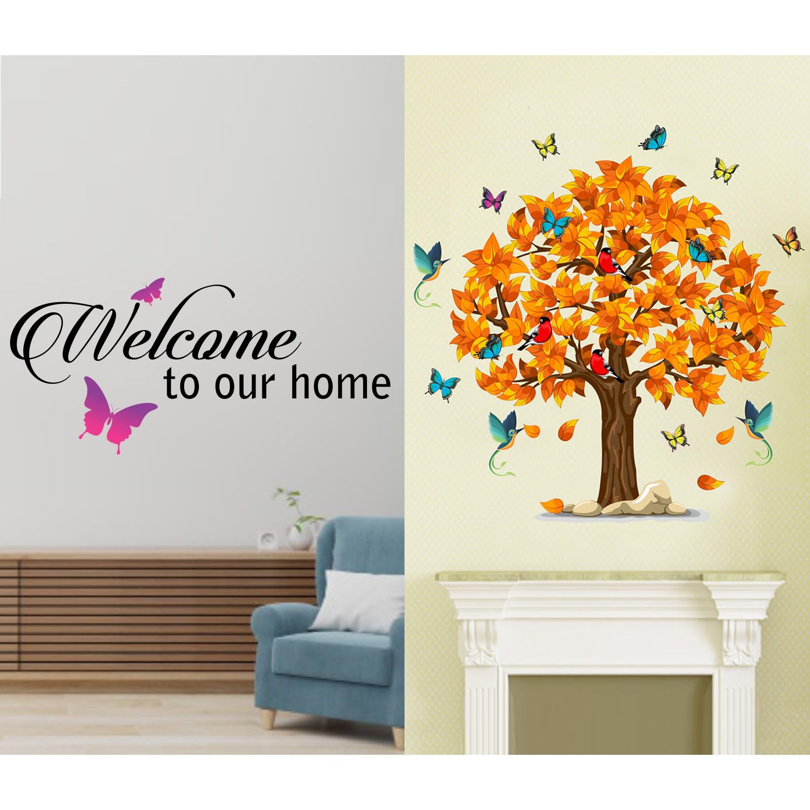 MERICAL Set of 2 Wall Stickers Welcome Home Butterfly | Orange Tree for Home, Hall, Bedroom, Livingroom & Kitchen (B0CP7P4TB7) Amazon Price History, Amazon Price Tracker
