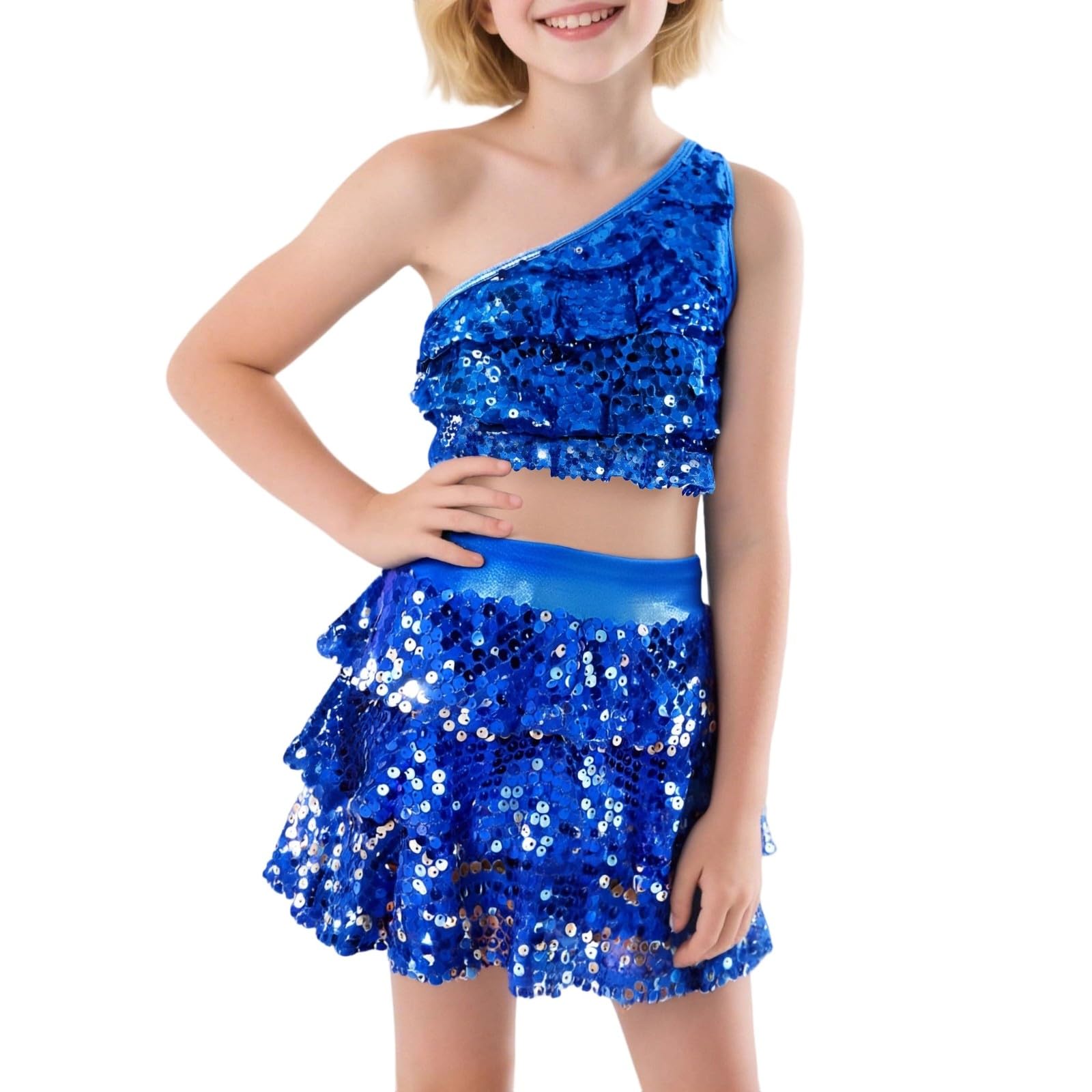 Conjunto de con Lentejuelas para niñas de Dos Piezas cómodo y elástico Falda y Top para actuaciones y Celebraciones de Baile