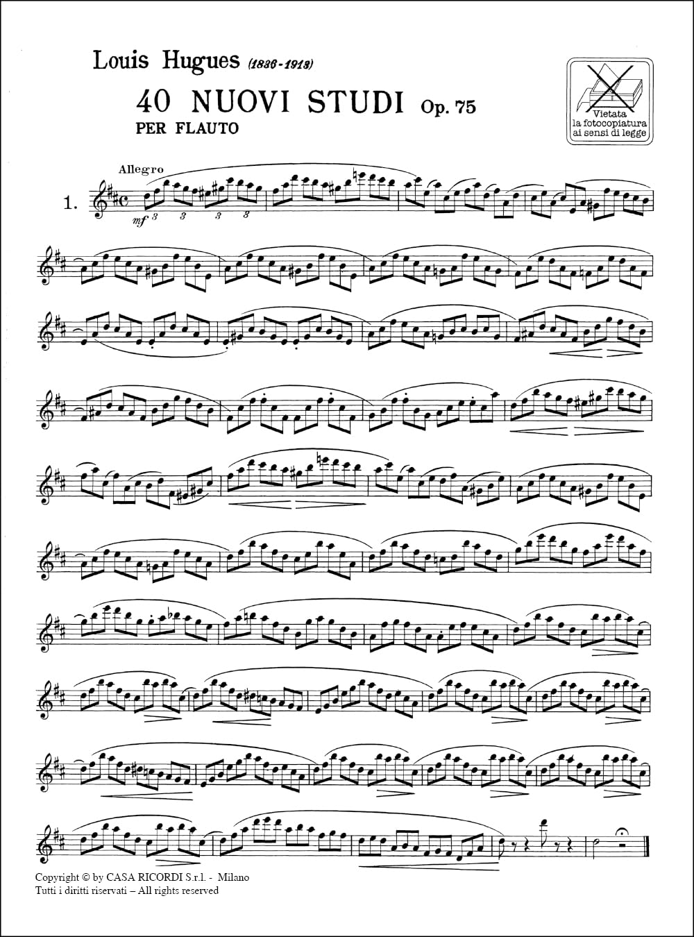 40 Nuovi Studi Op. 75 per flauto solo | Luigi Hugues | Raccolta di studi progressivi per tecnica, controllo ed espressività | Metodo per pratica quotidiana e perfezionamento flautistico
