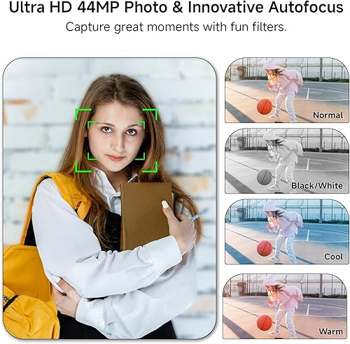 Miniatura 3 de Cámara digital, cámaras digitales de enfoque automático 4K 44MP 2025 para adolescentes, cámara plateada de punto y disparo para niños con zoom de