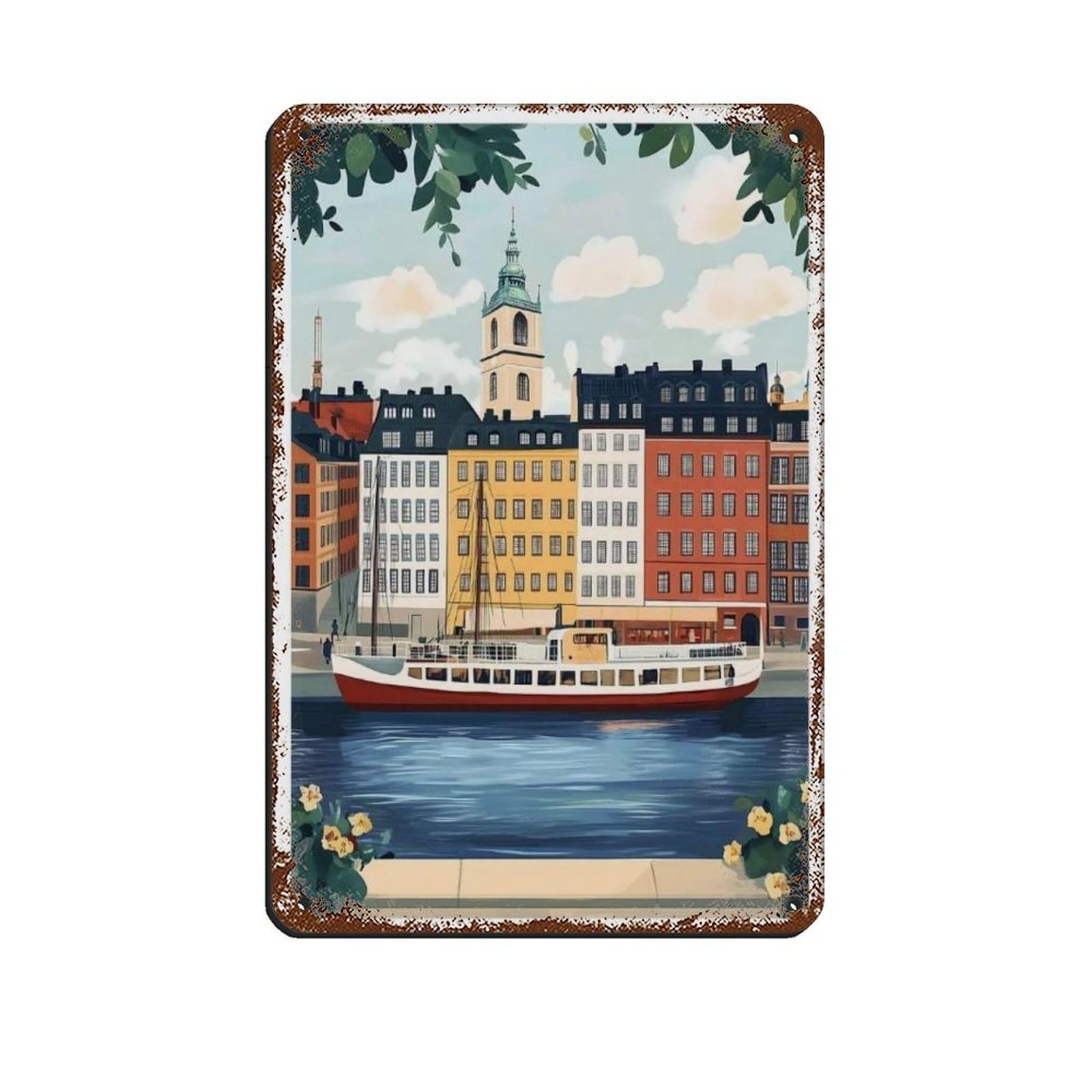 Lxwnze 20L X 30W Cm Stockholm Poster, Scandinavia, Sweden Art Tin Sign Vintage Metal Pub Club Cafe Bar Home Wall Art Decoration Poster Retro 8X12inch(20X30cm)