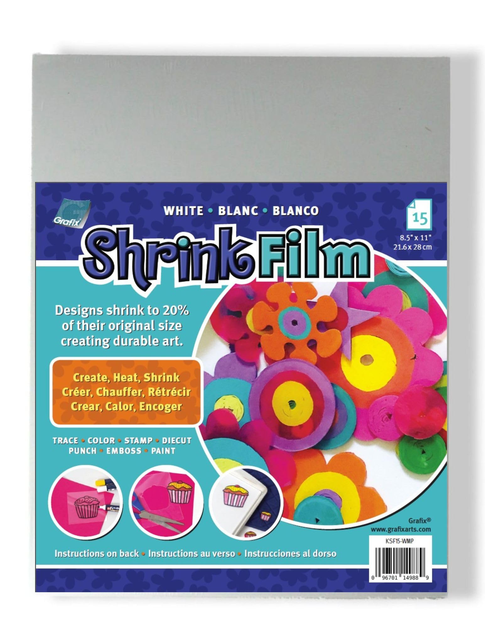 Grafix Shrink Film - White Opaque 8.5"x11" Sheets, Design Your Art and Shrink It to Create Jewelry, Embellishments, Paper Crafts, Gift Tags, Ornaments and More, Pack of 50