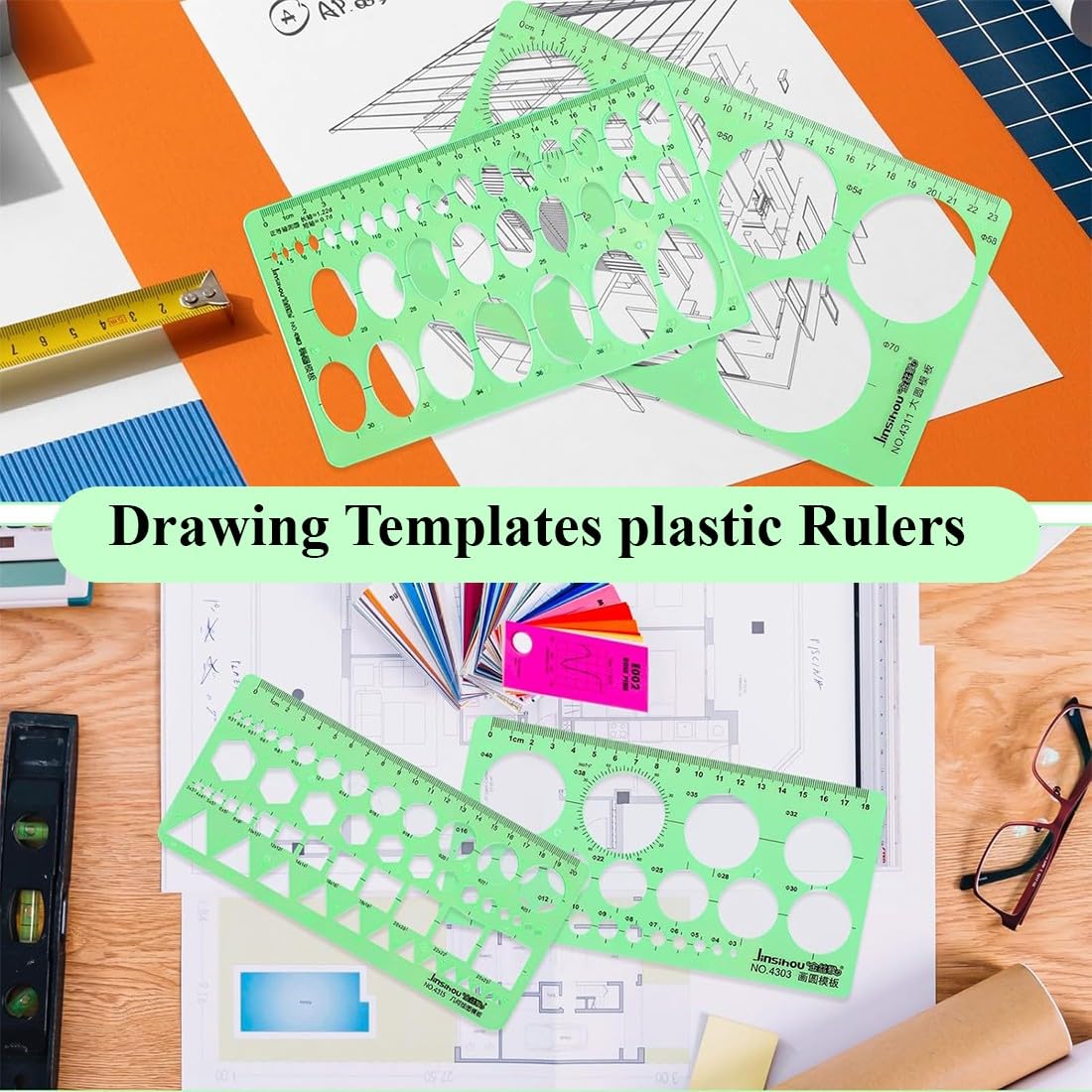 NJCXOLA Plantilla de círculo para dibujar, 3 plantillas de agujeros, regla de medición digital, dibujos geométricos, plantillas circulares para radio circular, oficina, escuela, construcción