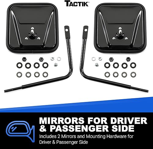 Miniatura 5 de TACTIK Espejos laterales de aventura, cabeza cuadrada, compatible con Jeep Wrangler CJ YJ TJ JK JL y Gladiator JT 1976-2023 – Jeep Mirrors Doors
