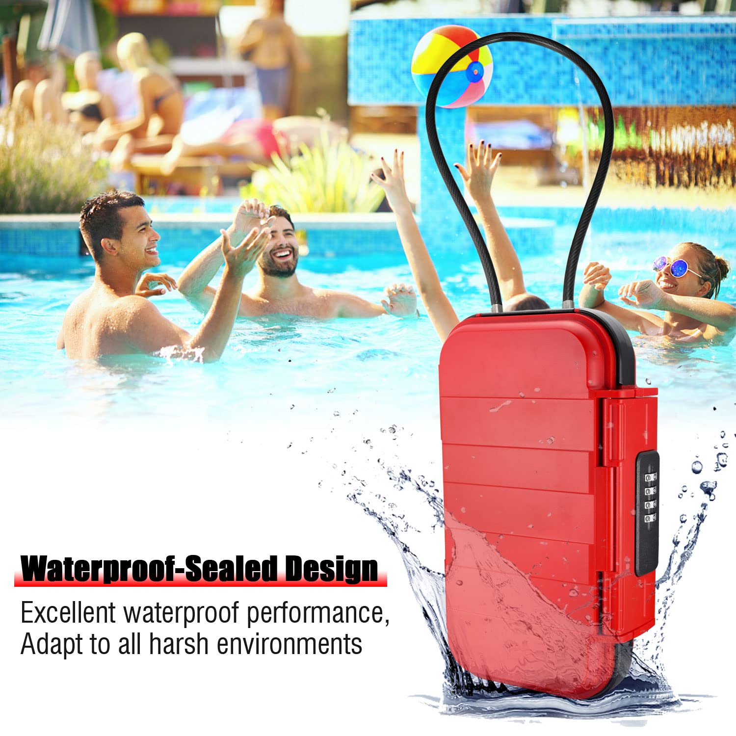 V·RESOURCING Caja de seguridad portátil con código de 4 dígitos, cuerda de alambre extraíble segura para llaves, impermeable, a prueba de golpes, para el hogar, oficina, hotel, viajes, deportes