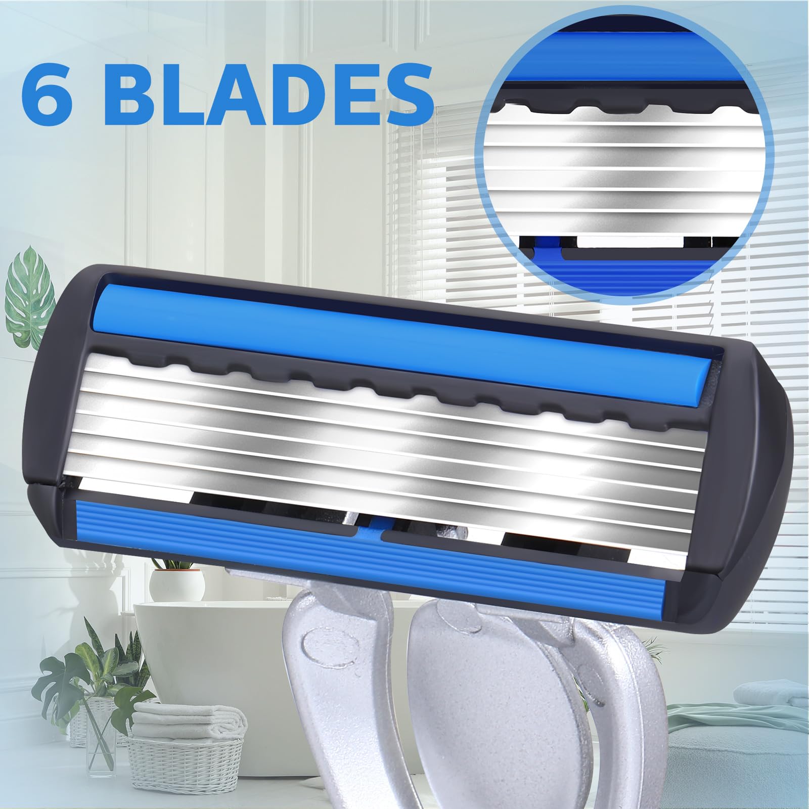 Juego de 40 maquinillas de afeitar desechables para hombre, recargables, de 6 cuchillas, para piel sensible, kit de maquinilla de afeitar recargable, para un afeitado cómodo, 2 asas y 38