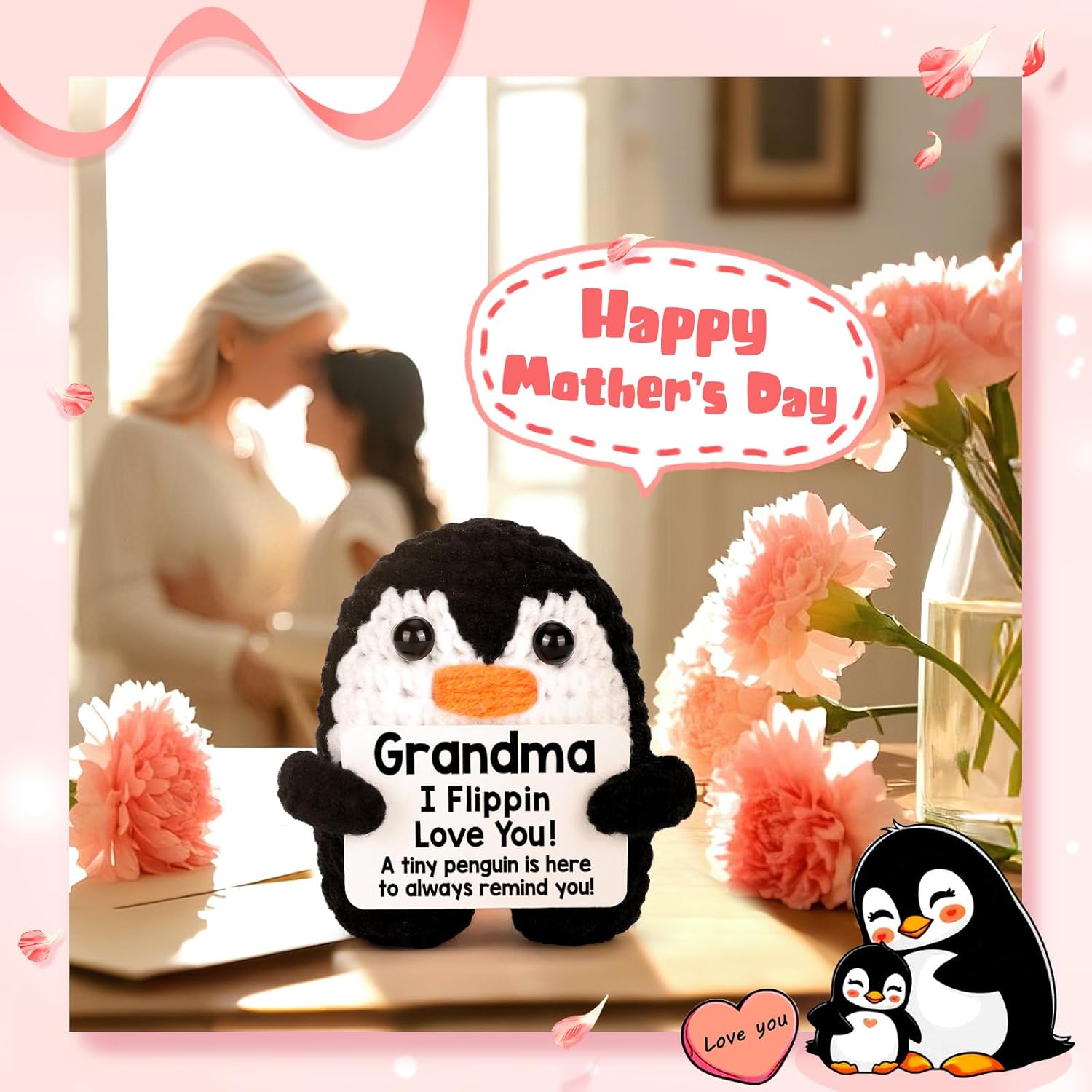 Grandma Gifts for Birthday, Handmade Crochet Mini Penguin Valentines Birthday Gift for Grandma from Granddaughter Grandson, Funny I Love You Gifts for Grandmas Greatgrandma Gigi Emotional Cute Decor - Image 8