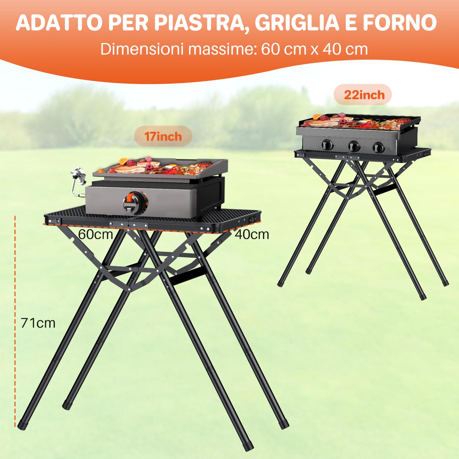 FUNYKICH Tavolo da Campeggio Pieghevole 60x40 cm,Tavolo da Barbecue Portatile a Forma di X con Maniglia di Trasporto e Altezze Regolabili,Capacità di Carico 80 KG,per Giardino/Picnic/Balcone