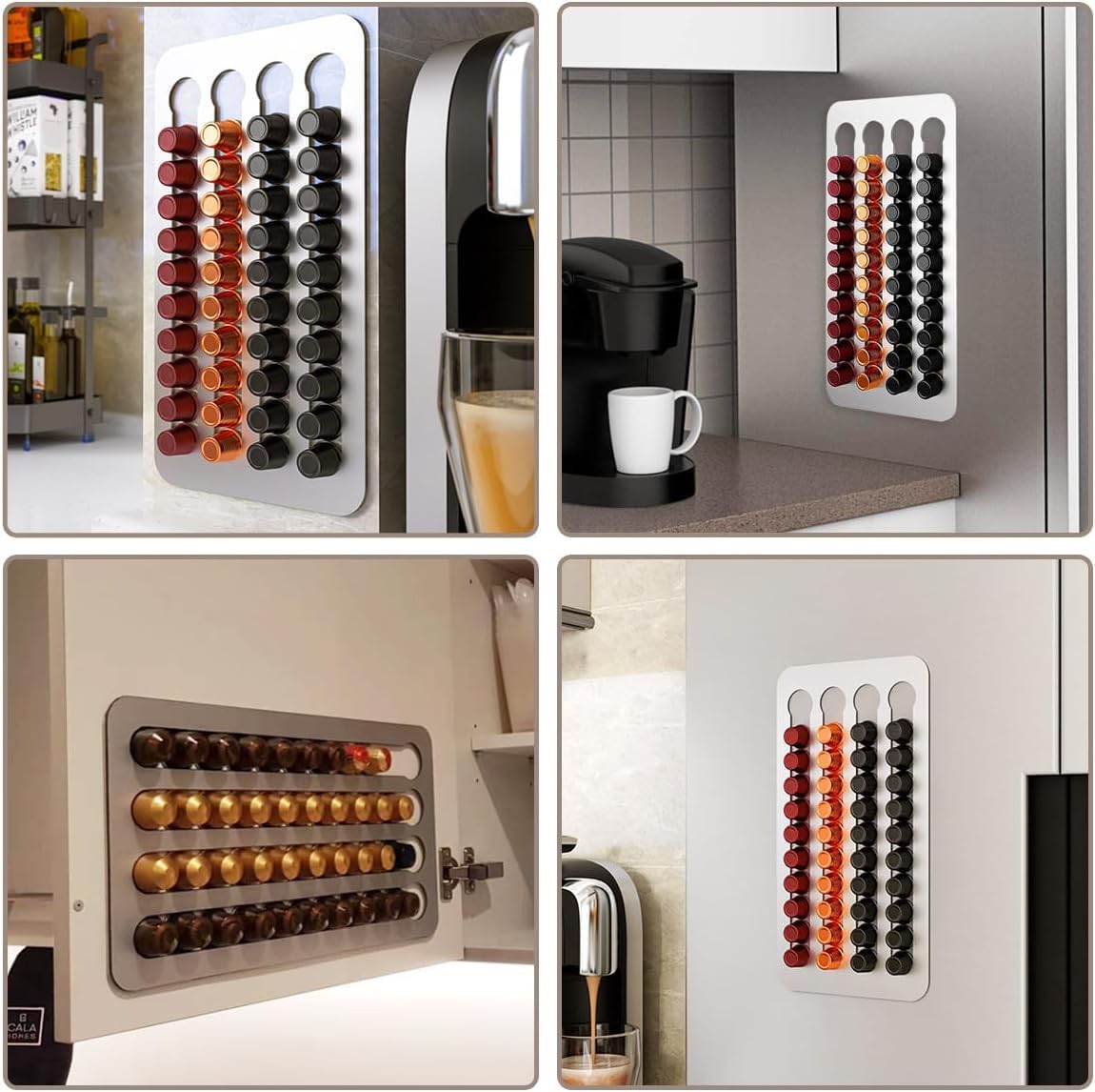 Coffee Pod Holder Compatible with Nespresso Original Capsules 40 Pods Stainless Steel Wall Mounted No Hole Punching Detachable Organizer for Kitchen Storage Perfect for Home Office