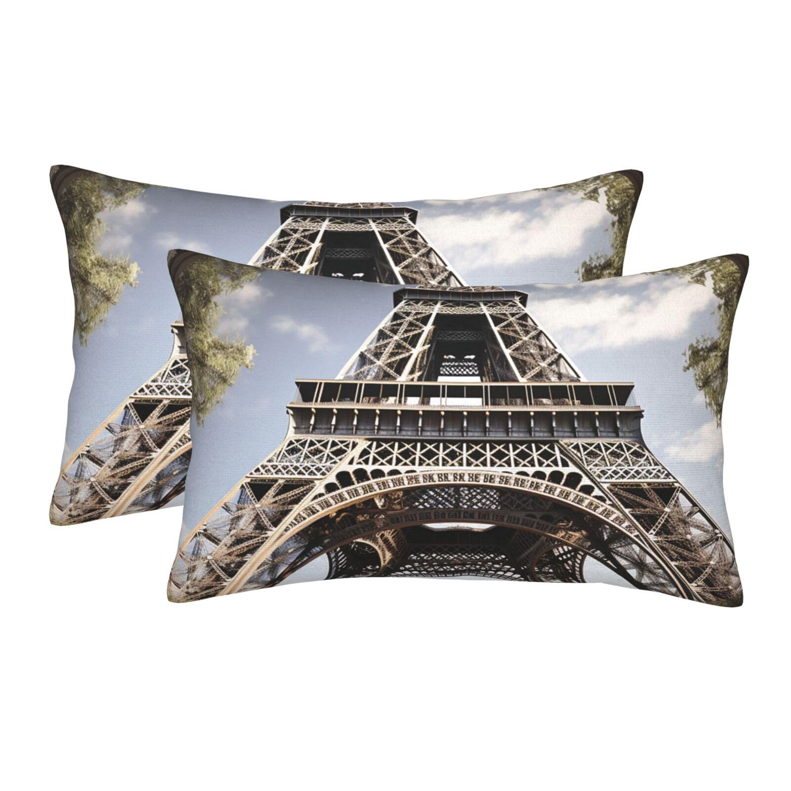 2 Pack Pillow Cases with Hidden Zipper, Soft Breathable Pillow Covers for Hair and Skin, Eiffel Tower French Paris Monument Pillowcases 16"x24" Bed Pillow Protectors Cover for Sleeping Gifts