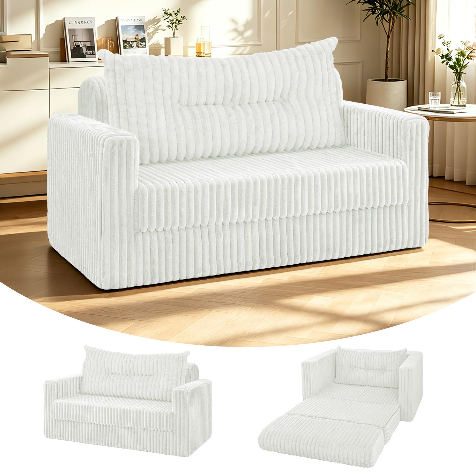 HABUTWAY Loveseat Boneless Couch,4-in-1 Convertible Sofa Bed
