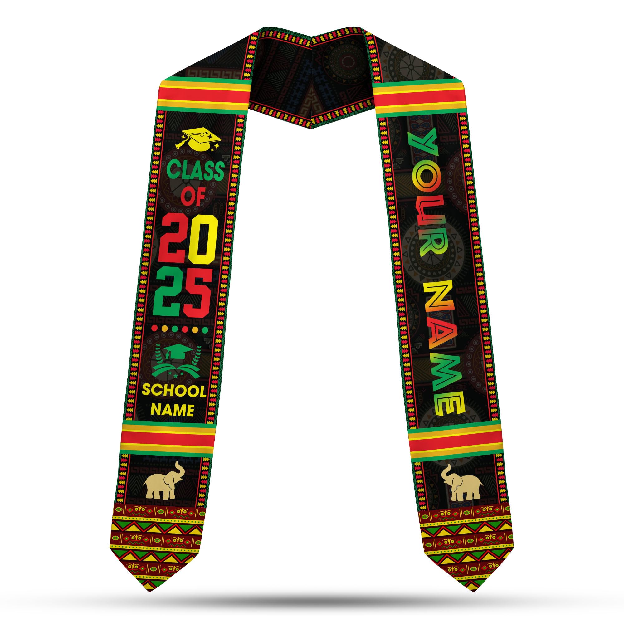MonkeyVan Custom African American Graduation Stole,Personalized Kente Graduation Sash,Class of 2025 African Graduation Stole A276