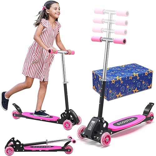 Scooters for Kids 3-7, Heavy Duty 3 Wheel Toddler Scooter 120 lb Capacity, Foldable Kick Scooter with 4 Level Adjustable Handlebar, Wide Deck, Safe Metal Rear Brake, Lean to Steer, Boy Girl Child Gift