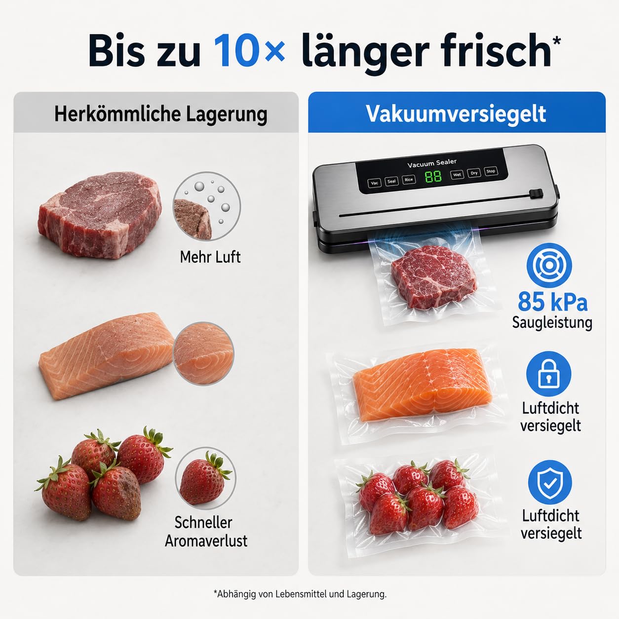 Envasadora al vacío con 100 bolsas al vacío, sellador automático al vacío, modo seco y húmedo para carne, verduras y frutas, máquina de sellado al vacío para almacenamiento fresco