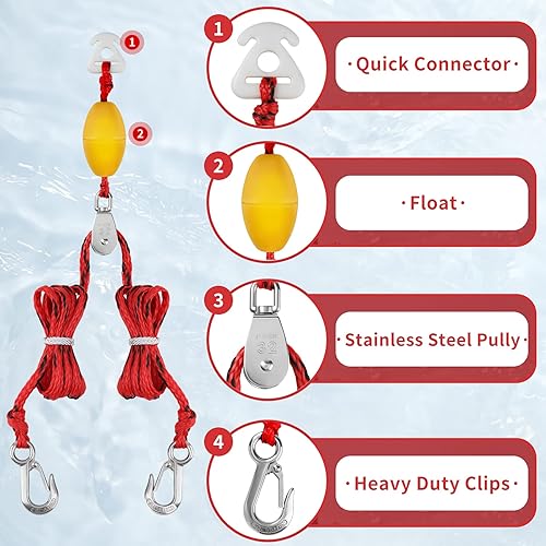 Miniatura 2 de DockMoor Water Ski Rope 75 ft 4 Sections with Self Centering Boat Tow Harness 12 ft