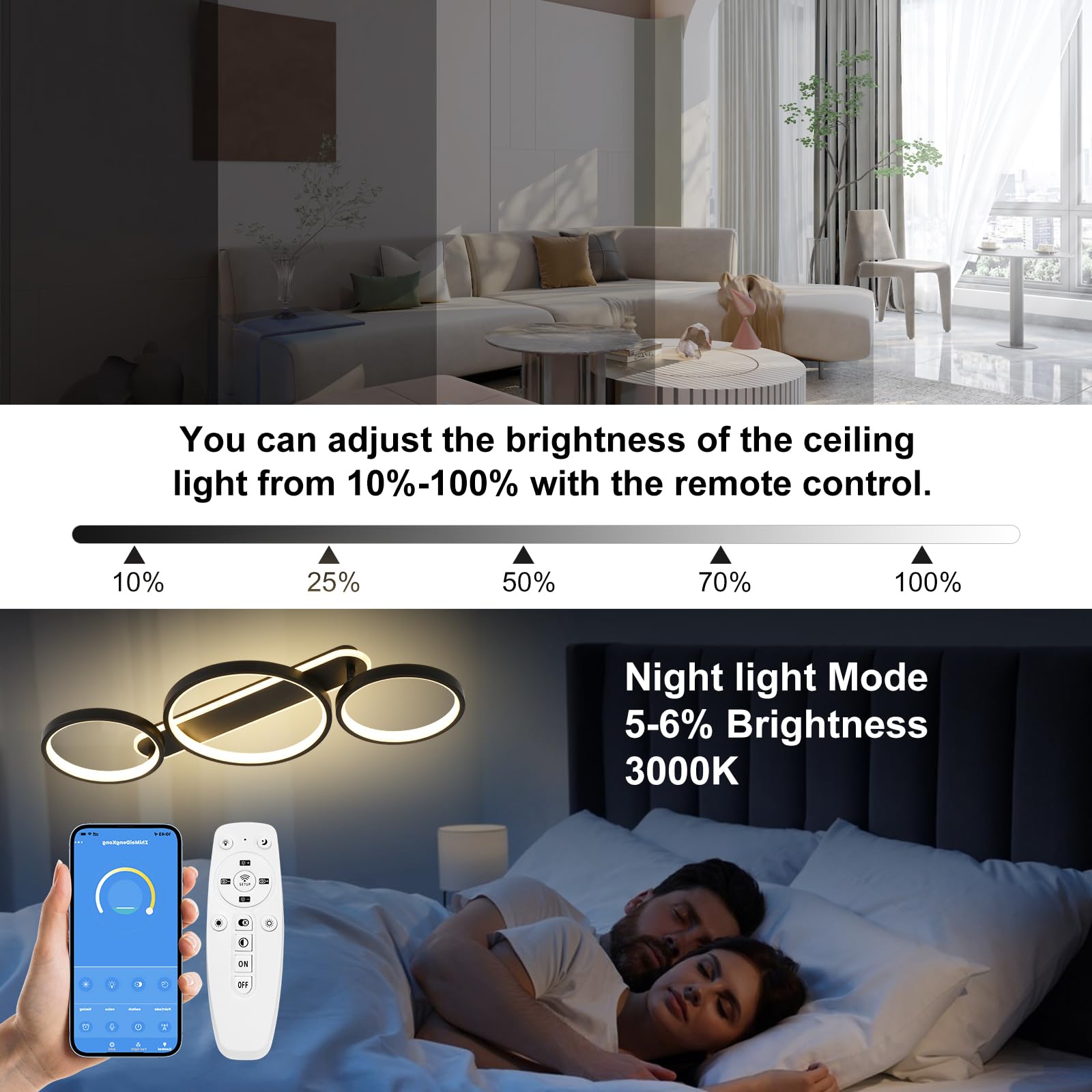 MYCUL Plafoniere led a soffitto moderni,Lampadari soffitto dimmerabile con telecomando,Lampada da soggiorno e camera da letto da 3000K-6000K,Plafoniera da soffitto per cucina sala da pranzo Nero
