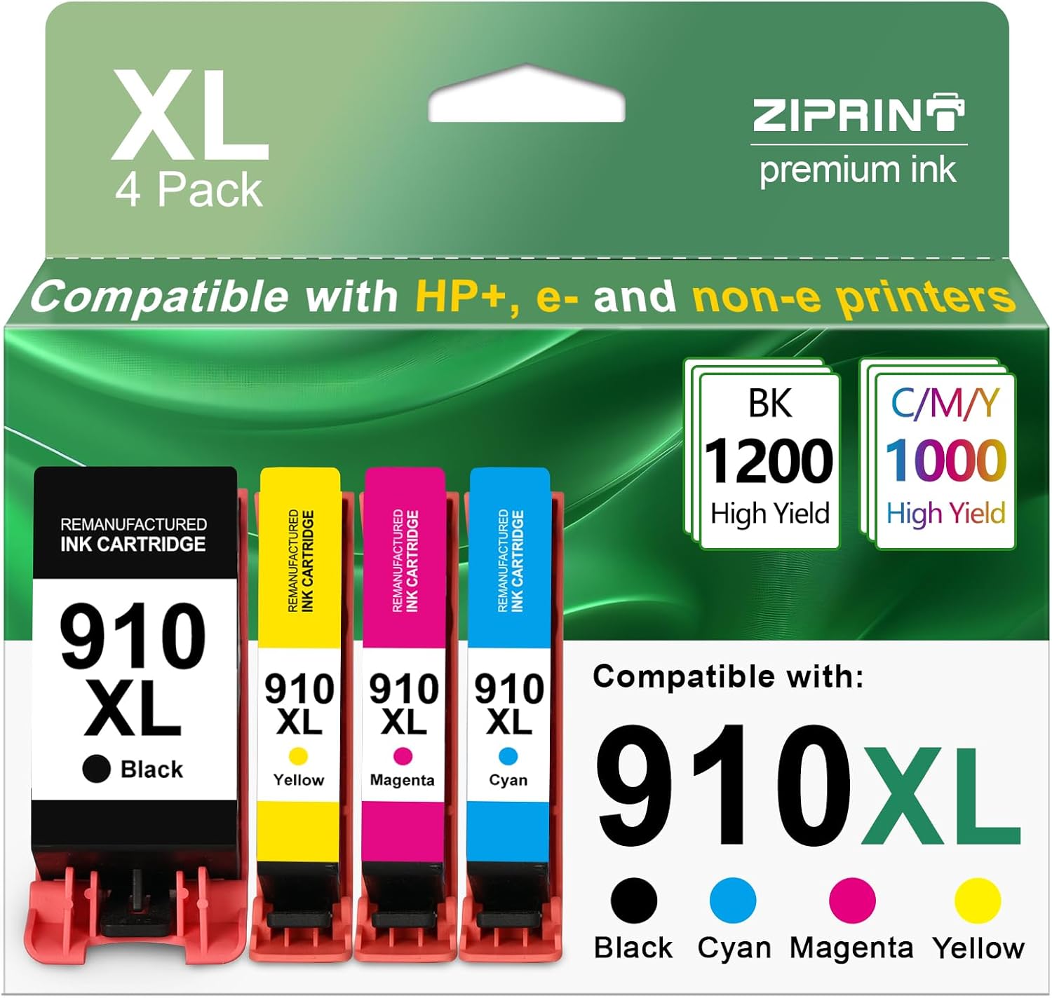 ZIPRINT 910XL Ink Cartridges Replacement for HP 910 910XL Ink Cartridges Combo Pack Compatible with HP OfficeJet 8015e 8025e 8028e 8010 8025 8020 8020e 8035 8028 8015 8022