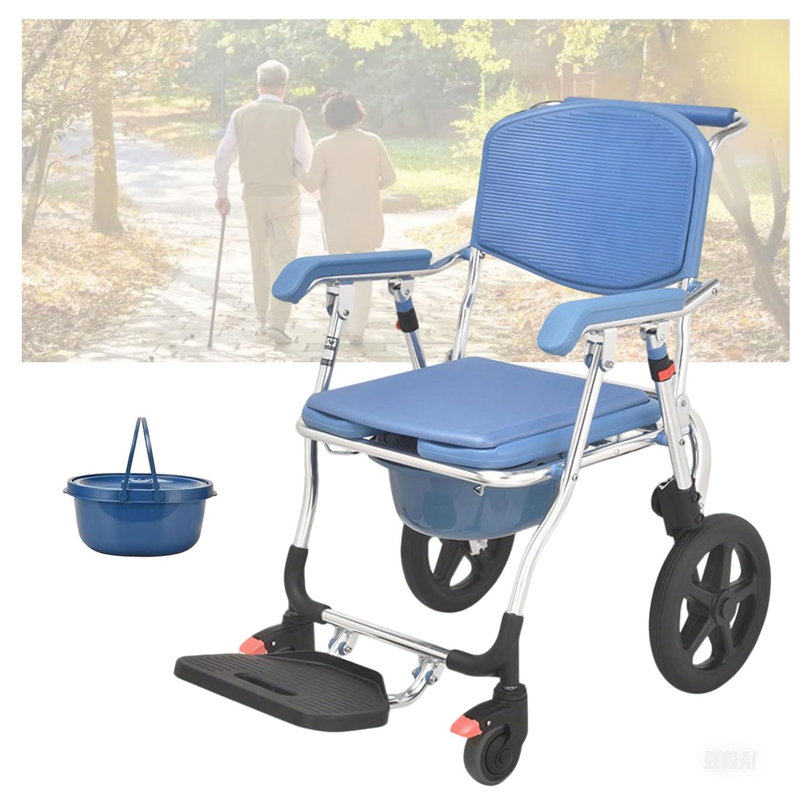 Sedia a Rotelle per Anziani con WC, Sedia WC per Anziani con Ruote, Sedia Comoda Pieghevole WC per Disabili con Braccioli e Schienale, per Pazienti e Donne incinte, Portata Fino a 150 kg