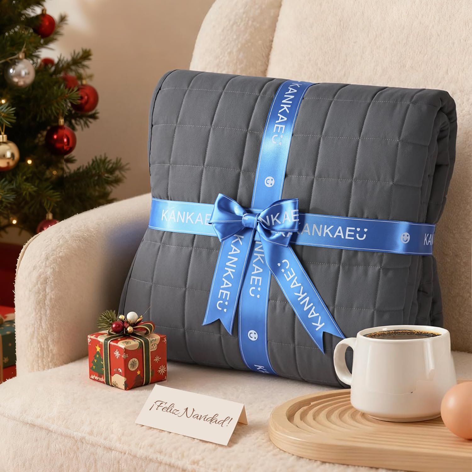 KANKAEU Manta con Peso 150x200cm 7kg - Manta Pesada contra Estrés e Insomnio - Weighted Blanket con Presión Relajante - Transpirable y Lavable (60-80kg)