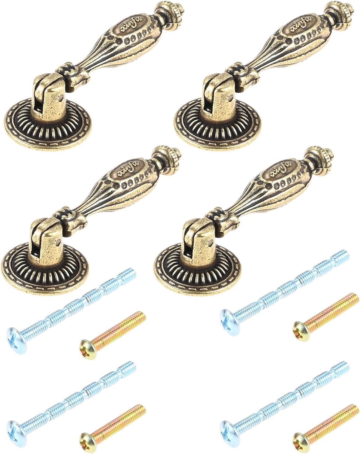 dophee 4Pcs Antique Bronze Metal Decorative Single Hole Drop Handle Pendant Pulls with Screws for Drawer Cabinet Wardrobes Dressers Wooden Box, 77.4x26.5mm/3.05"x1.04"